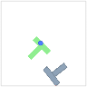 Animation of the planner moving the agent around the Push-T arena without ever pushing the block onto the target zone.